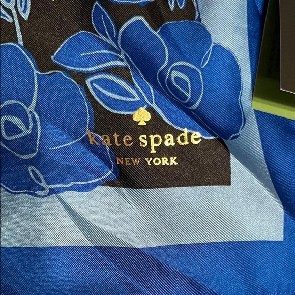 NWT Kate Spade Vibrant Blue Rose Scarf 28”+28” - Picture 2 of 6